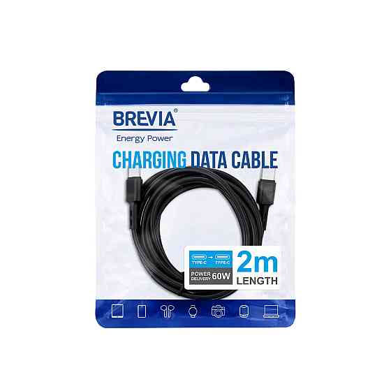 Кабель Brevia Type-C to Type-C 60W 2м, чорний ZIP (51200BCCZ1) Львів