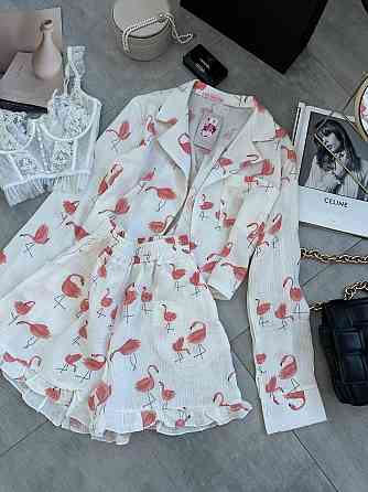 Женская принтованная пижама двойка из натурального муслина Молочный, 44/46 Одесса