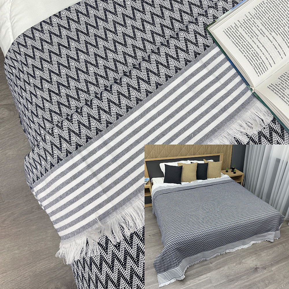 Покривало Dakota Fringe ЄВРО 200х230 см колір синій з білим (85-194) Київ - фото 1