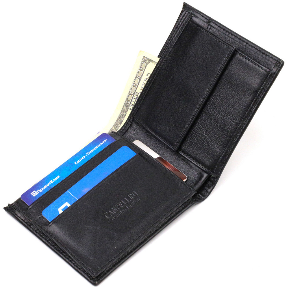 Классическое мужское портмоне из натуральной гладкой кожи CANPELLINI 21786 Черное Киев - изображение 8