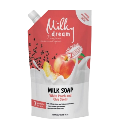 Крем-мило 1000мл Білий персик та насіння чіа (дой-пак штуцер) Milky Dream Житомир