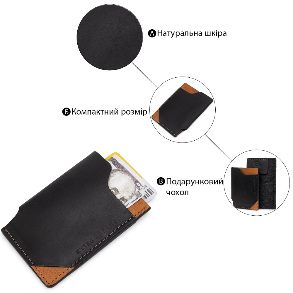 Шкіряний оригінальний картхолдер GRANDE PELLE 11398 Чорний Київ - фото 4