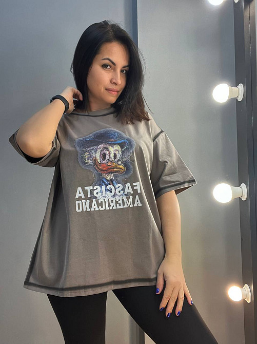 Футболка жіноча LADY YEP 0125 оверсайз варені шви малюнок Скрудж one size шоколад, шоколад, one size Київ - фото 5