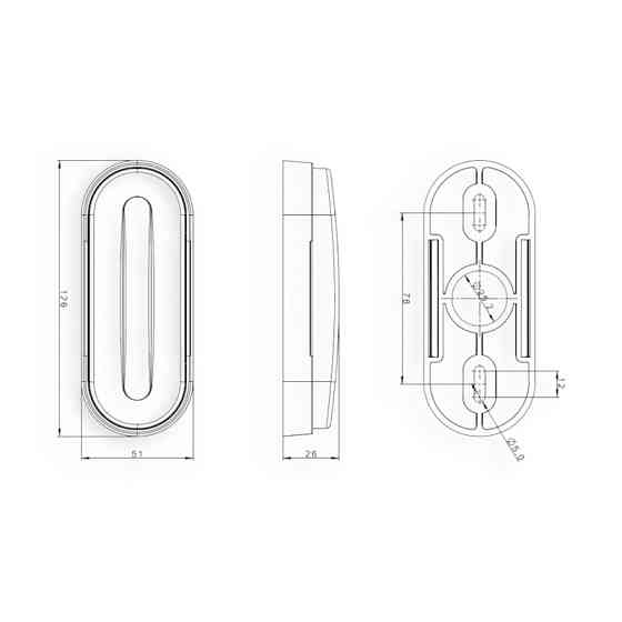 Ліхтар овальний червоний 125х50мм з кронштейном FT-070 C, K маркерний Мукачево