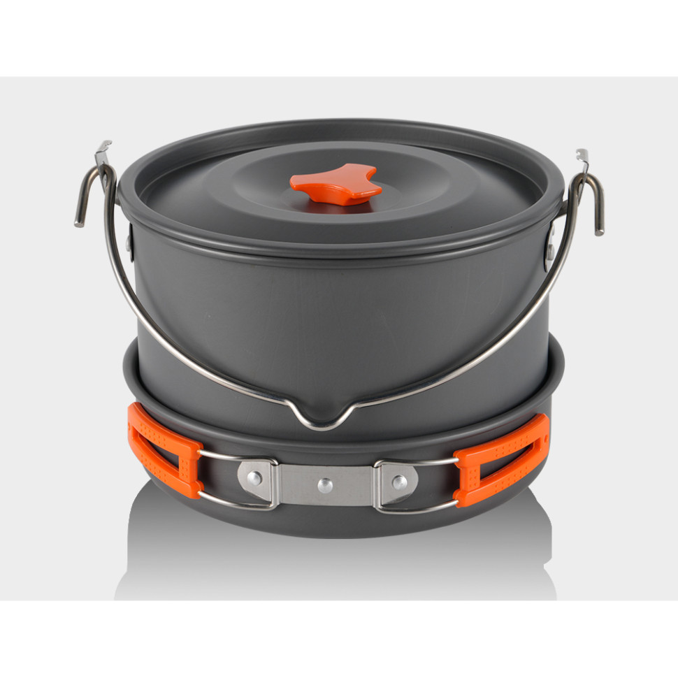 Набір туристичного посуду (2 каструлі з кришкою, котелок, сковорідка, чайник, 6 тарілок, ложка, черпак та губка) BRS-157, алюміній Київ - фото 6