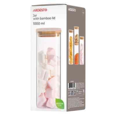 Емкость для сыпучих продуктов Ardesto Midori 1000мл, скло, бамбук, квадратна, прозорий (AR1310BBS) Вінниця