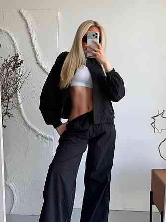 Женский стильный повседневный костюм из плащевки Черный Одесса