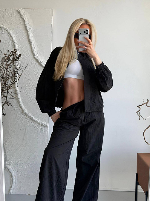 Женский стильный повседневный костюм из плащевки Черный Одесса - изображение 6