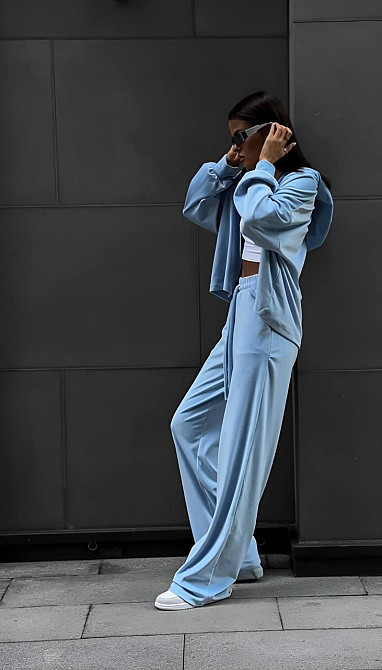 Женский прогулочный костюм двойка: кофта и штаны из плюшевого велюра Голубой, 46/48 Одесса - изображение 4