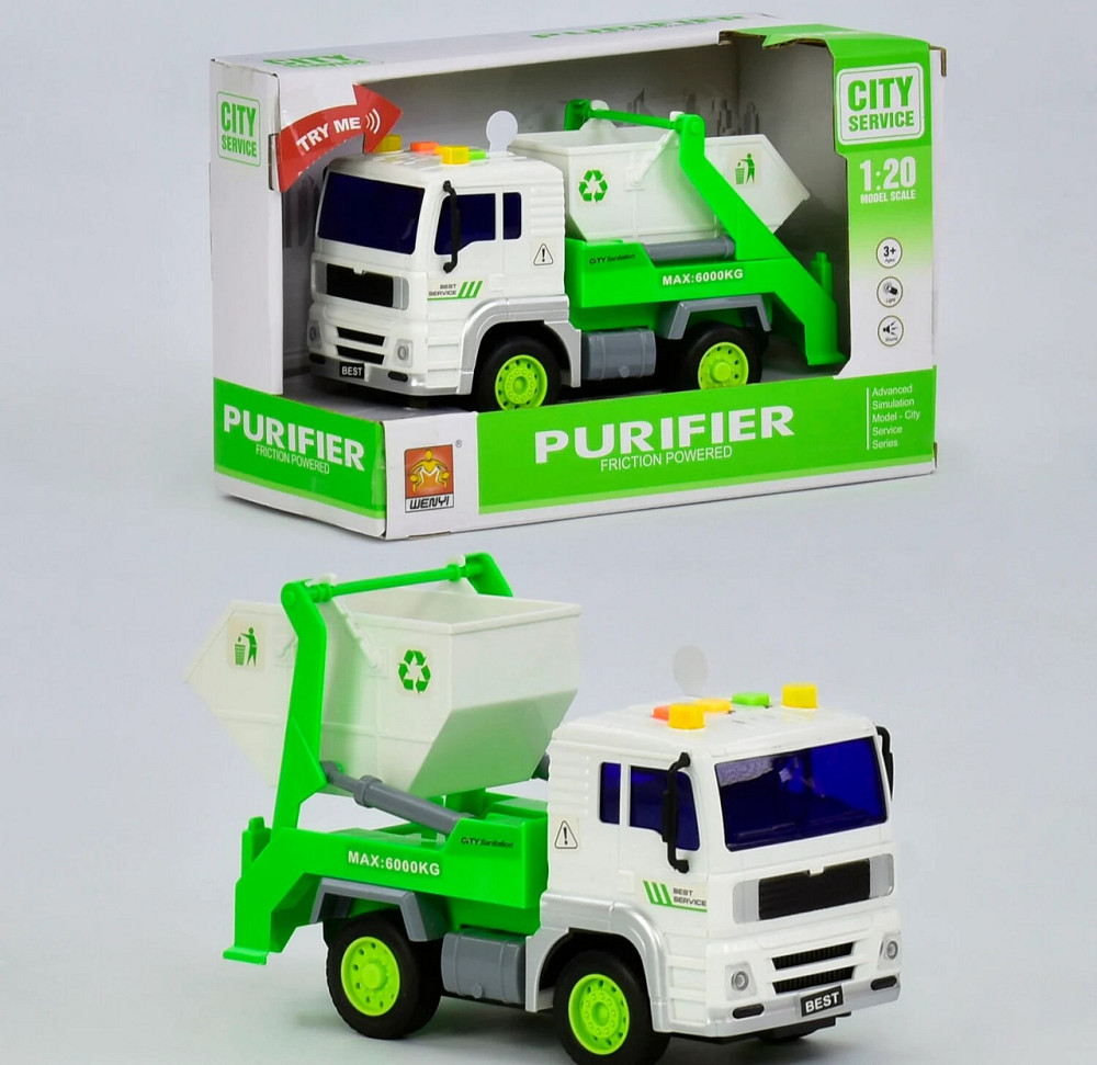 Сміттєвоз інерційний підсвічування звуки Зелений (WY 521 B) Чернігів - фото 1