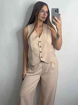 Лляний костюм-трійка в класичному стилі Бежевий M-L Харків