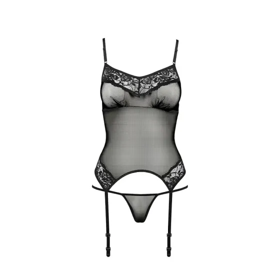 Корсет з пажами Passion MELANIA CORSET L/XL, black, трусики, напівпрозорий Львів