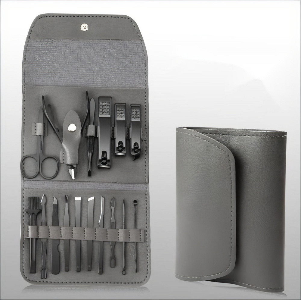 Набір для манікюру педикюру в наборі інструментів у кейсі пінцет ножиці пилка 16 шт, колір кейса сірий Кам'янець-Подільський - фото 1