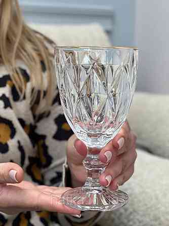 Набір келихів OLens «Золотий смарагд» 325 мл 6 шт. прозоре товсте скло для дому та ресторанів Київ