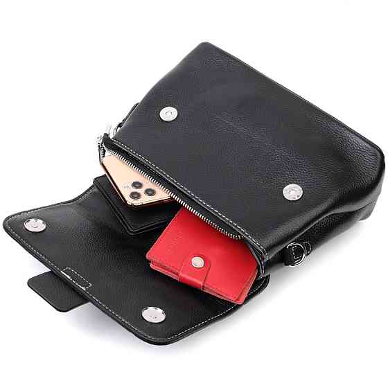 Сумка сэтчел в классическом цвете для женщин из натуральной кожи Vintage 22291 Черная Киев