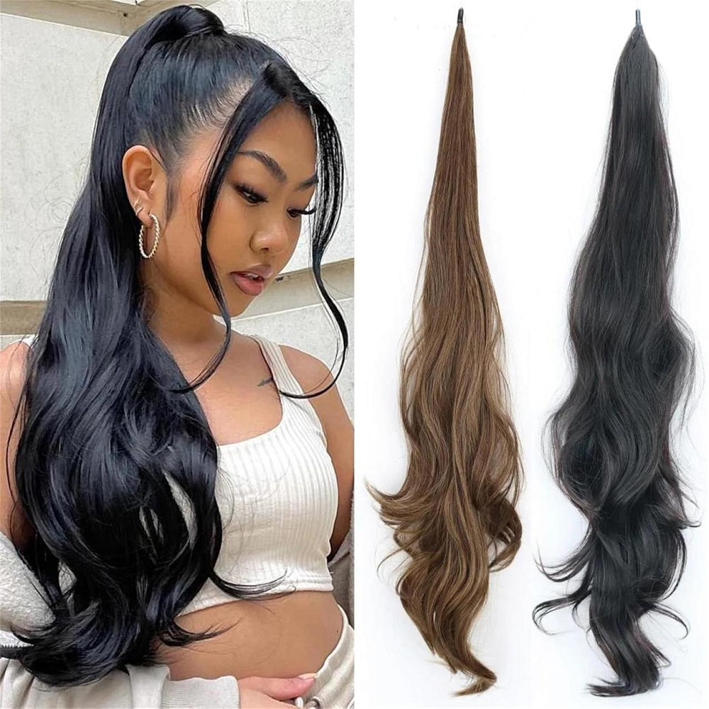 Накладний хвіст каштановий 30 дюймів, 75 см хвилястий, синтетичний, термостійке волокно коричневе, колір 04 Київ - фото 2