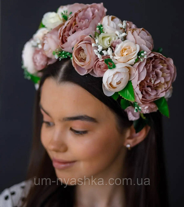 Ободок обруч з квітами "Піони великий капуччіно" Кривий Ріг - фото 1