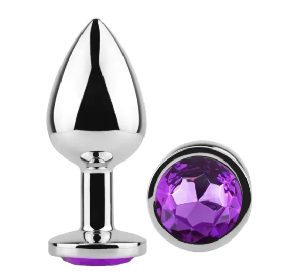 Анальна пробка із кристалом EGZO - Silver Round Plug Purple size M Sex Aura Київ