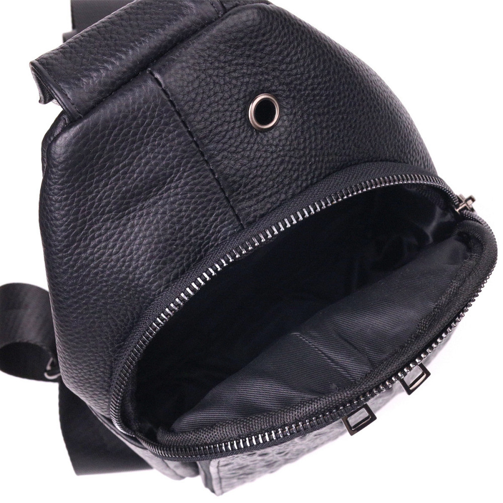 Мужская сумка слинг из натуральной фактурной кожи 21400 Vintage Черный Киев - изображение 6