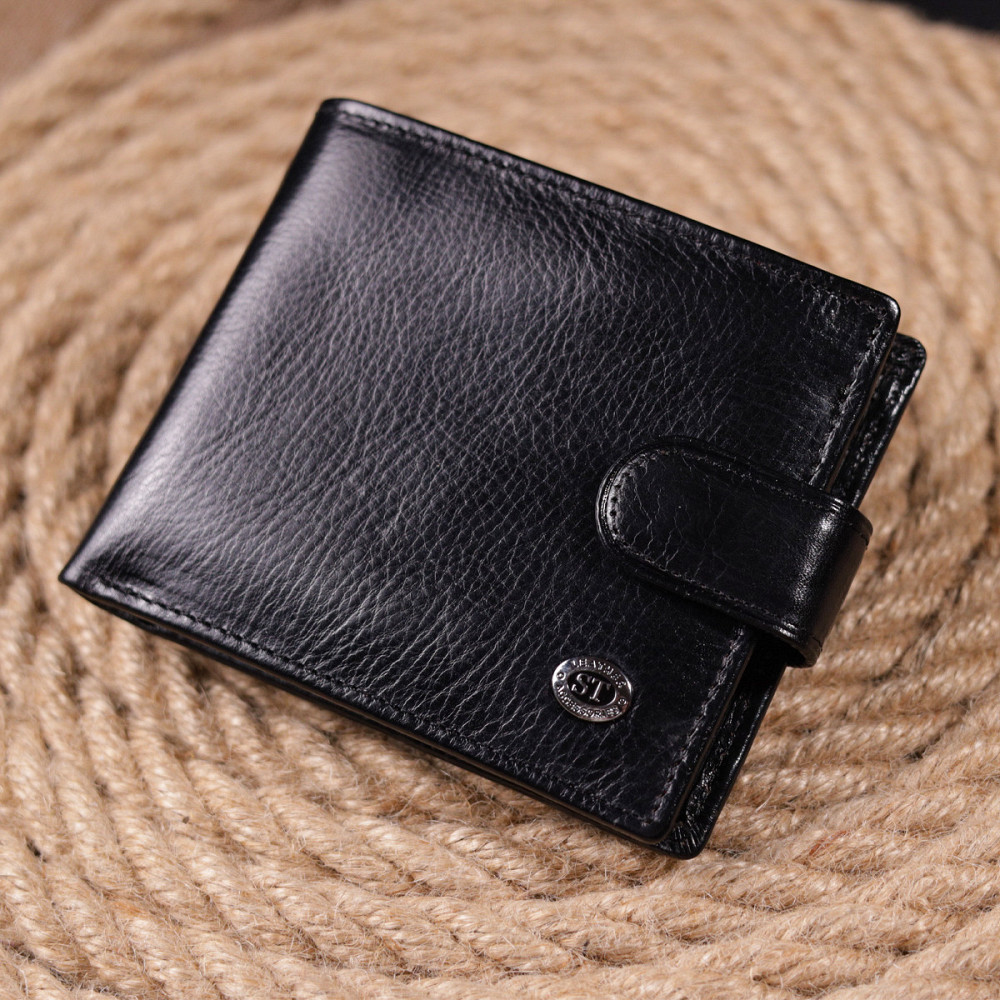 Чоловічий гаманець з гладкої шкіри у два складання чорний (ST Leather) Київ - фото 20