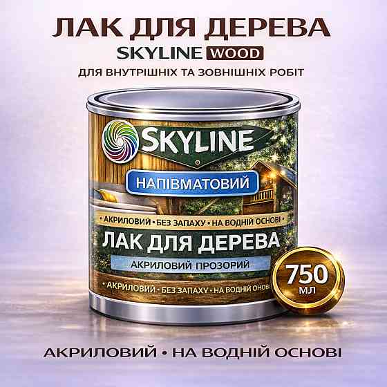 Лак для дерева Skyline напівматовий акриловий прозорий без запаху для внутрішніх та зовнішніх робіт 750 мл Харків