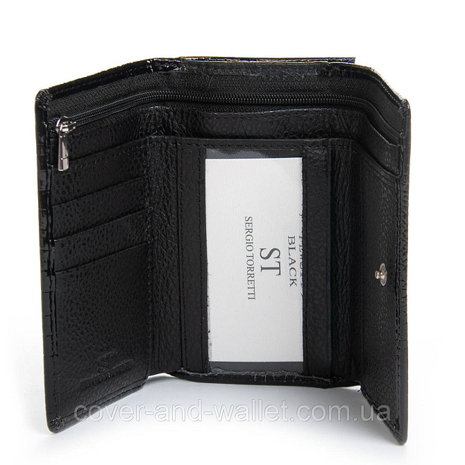 Лаковый женский кошелек небольшого размера черного цвета ST Leather Киев - изображение 5
