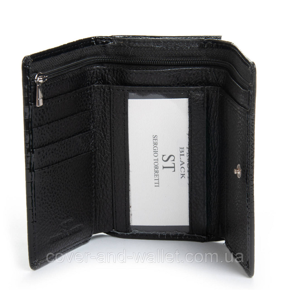 Лаковий жіночий гаманець невеликого розміру чорного кольору ST Leather Київ - фото 5