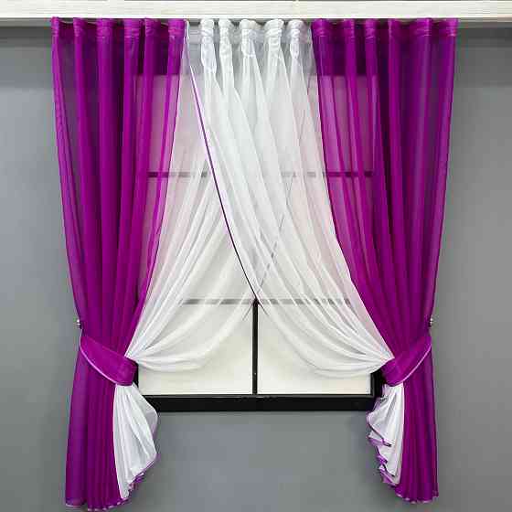 Кухонные шторки VR-Textil № 096к с подвязками фуксия с белым 400х170 см (52-1204) Киев