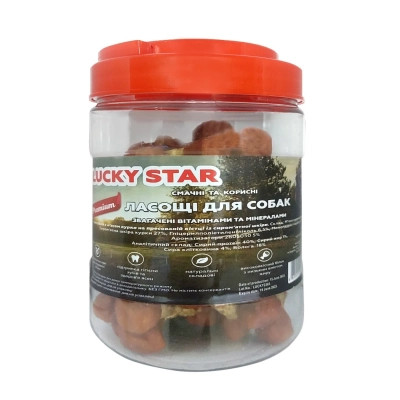 Ласощі для собак Lucky Star Гантельки з м'ясом курки на пресованій кістці з сиром'ятної шкіри в тубі 500 г (4820112458348) Вінниця - фото 2