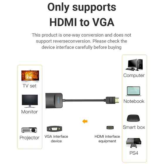 Перехідник HDMI M -> VGA F, 1080P 60Hz, кабель 0,15м, Vention чорний Вінниця