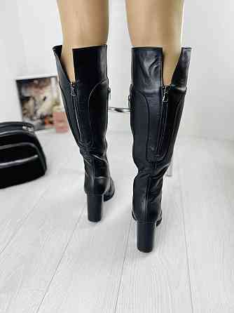 Високі чоботи на зиму жіночі з натуральної шкіри на підборах чорні р. 36, 38 / Стильні чобітки Коломыя