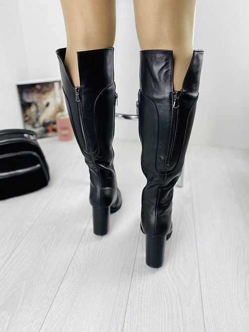 Високі чоботи на зиму жіночі з натуральної шкіри на підборах чорні р. 36, 38 / Стильні чобітки Коломыя - изображение 3