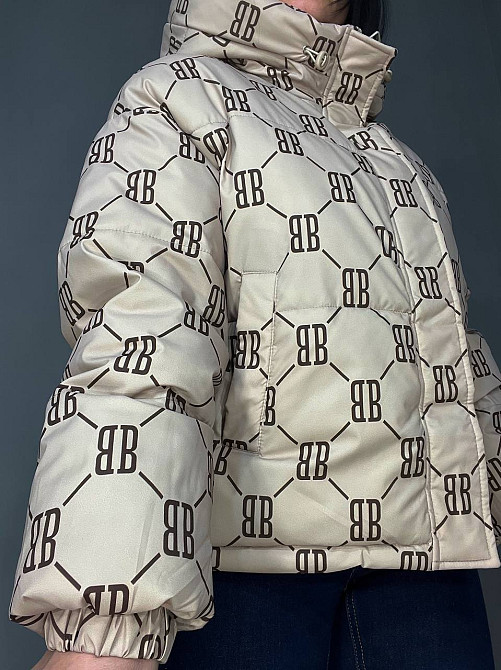 Куртка жіноча оверсайз демісезонна HAIZIYUAN 192 з капюшоном візерунок літери BB капучино, капучино, L Київ - фото 2
