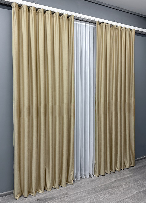Комплект готовых штор VR-Textil Бархат № 1653ш Бежевый 150х290 см 2 шт (33-0494) Киев - изображение 4