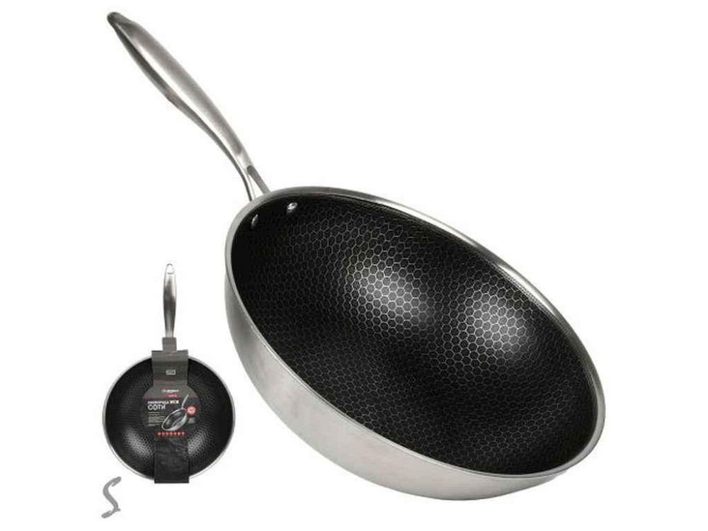 Сковорідка WOK 28x8см нержавіюча сталь Соти інд. дно 10385-28 ТМ STENSON Київ - фото 1