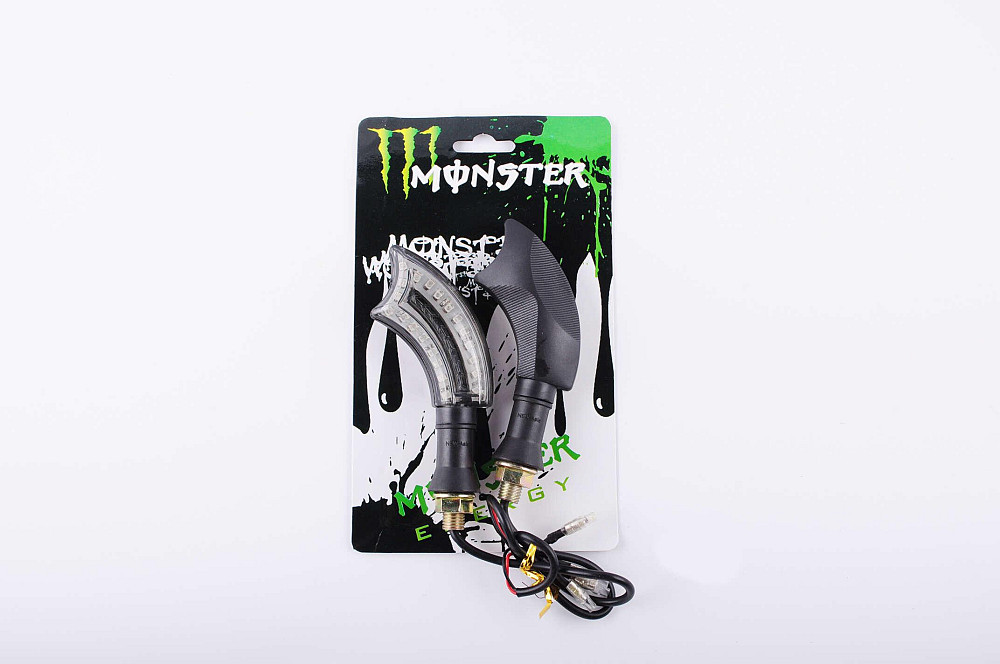Повороти світлодіодні (пара) вигнуті (чорні, прозорі, 21 діод) MONSTER ENERGY Київ - фото 1