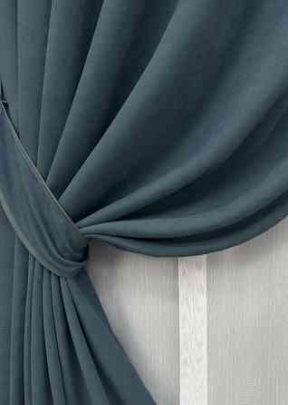 Комплект штор VR-Textil Мікровелюр Petek 100х270 2шт і Тюль 400х270 1489ш-1153т Сіро-блакитний з білим 71-033/2 Київ