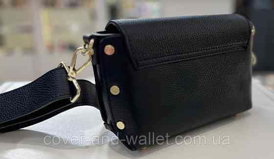 Стильна жіноча сумка крос-боді з фактурної шкіри чорного кольору Virginia Conti Київ