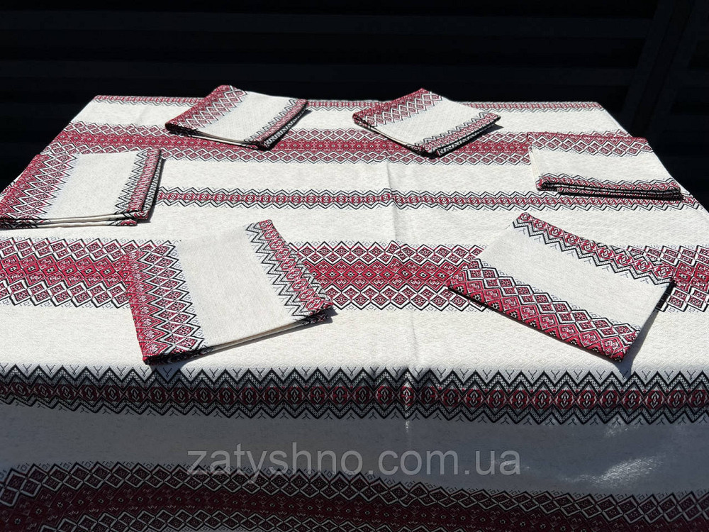 Вишита червона скатертина на льону Київ - фото 8