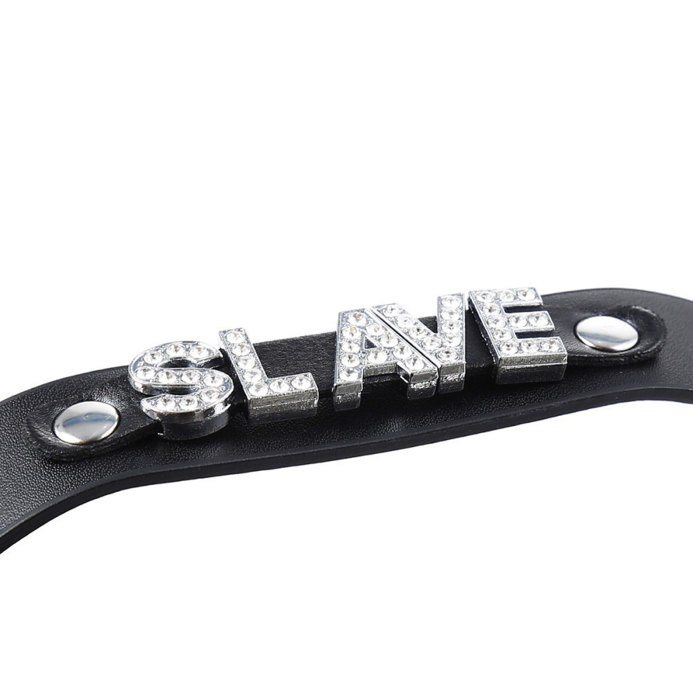 Ошейник с надписью SLAVE из страз DS Fetish, кожзам, черный Sex Aura Киев - изображение 3