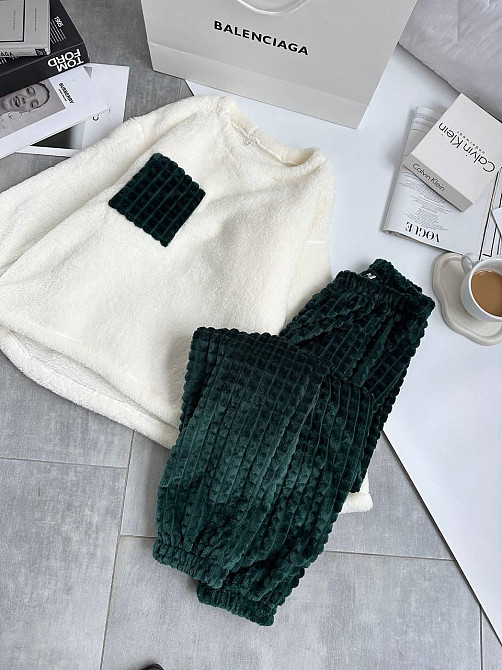 Женская теплая домашняя пижама махра+ махра фактурная смарагдовий, 48/50 Одесса - изображение 6