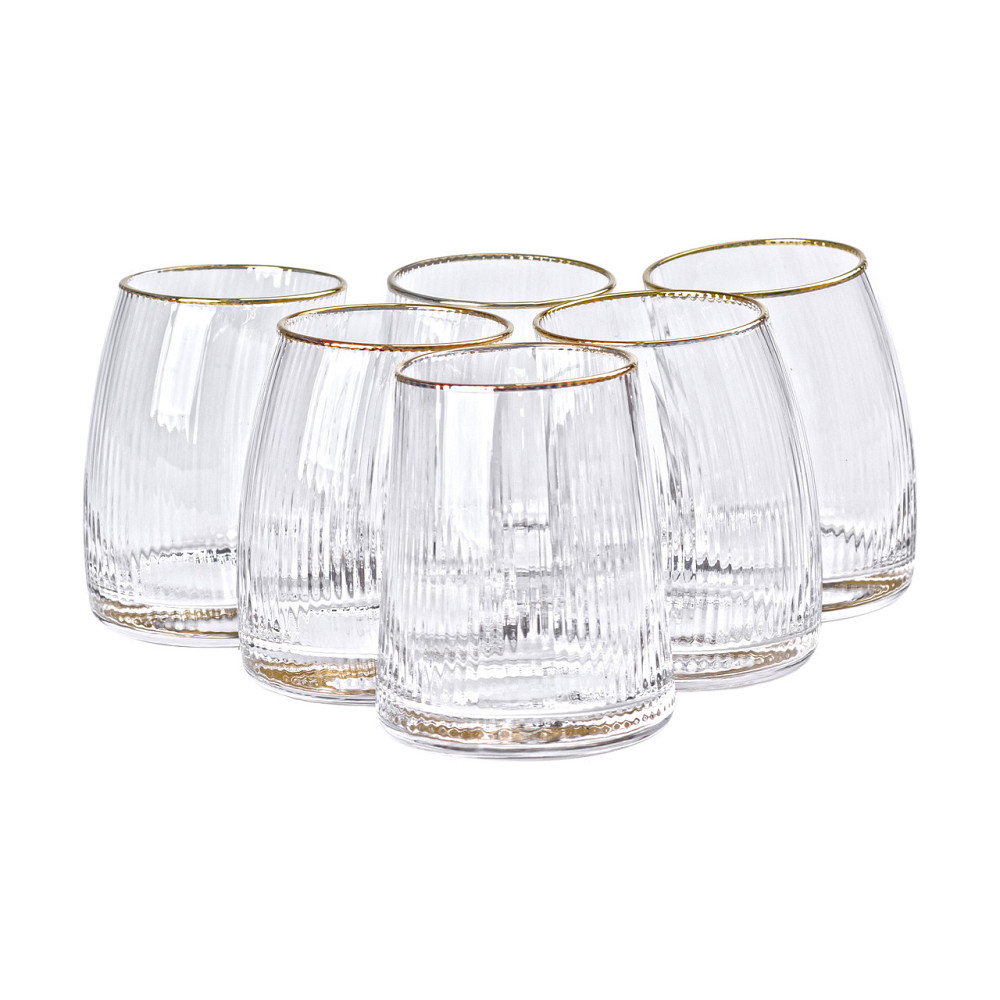 Yiwu Набір із 6 склянок 400 мл із вигнутими стінками та вертикальним рифленням HP-16-20 Коломия - фото 1