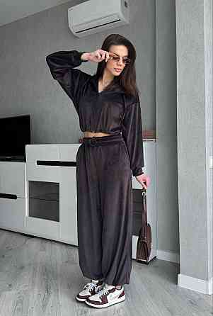 Жіночий стильний костюм з турецького королівського велюру Шоколадний, 46/48 Одеса