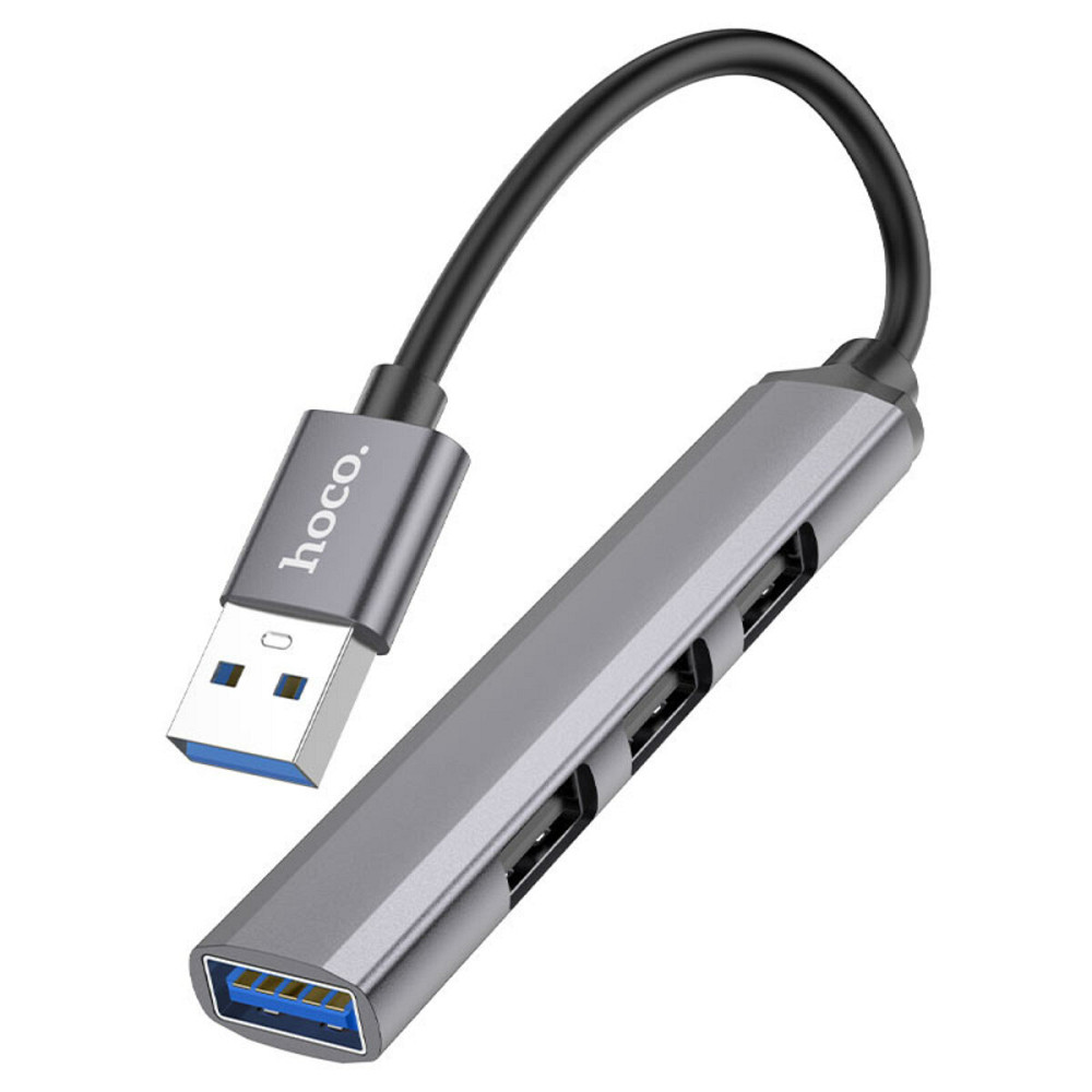 Кабель-перехiдник HOCO HB26 4 in 1 adapter(USB to USB3.0+USB2.0*3) Metal Gray Київ - фото 1