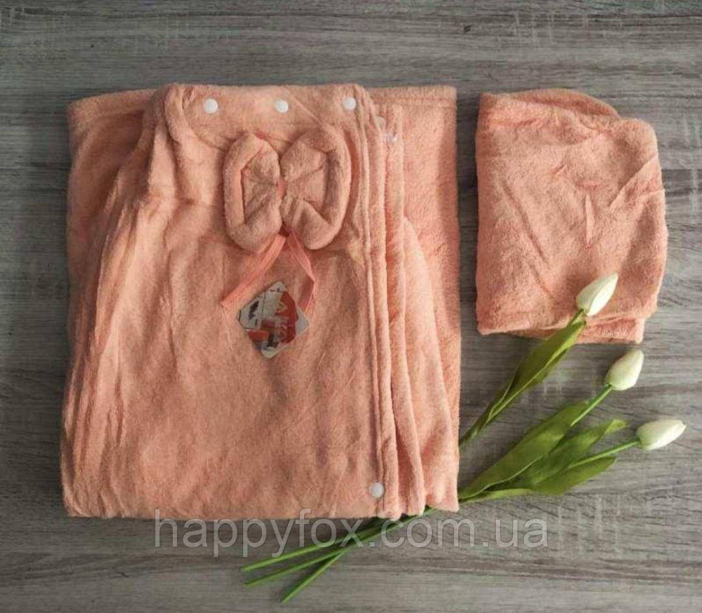 Набір жіночий рушник-халат із чалмою шапкою Бантік, Мікрофібра, 140*80 Львів - фото 1