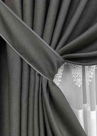 Комплект штор VR-Textil рогожка преміум TERRA LUXE 200х270 2шт і Тюль 600х270 1857ш-1704т Графітовий з білим 71-111/7 Київ