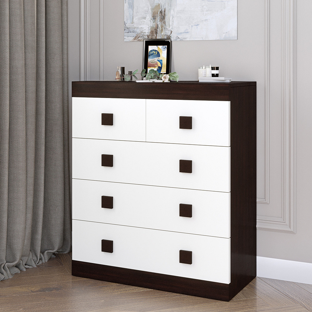 Комод для речей Еверест на 5 ящиків Соната-3 80х38х94 венге + білий (DTM-2603) Львів - фото 1