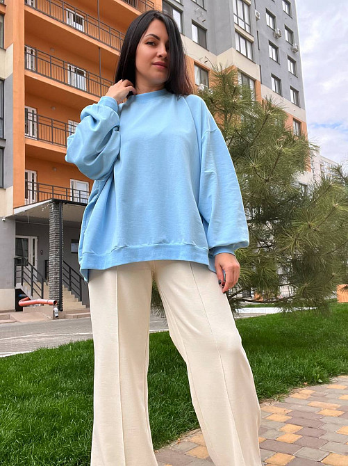 Костюм женский MY CITY 3044-8286 свитшот широкий оверсайз и брюки палаццо со стрелкой, голубой, SM Киев - изображение 15