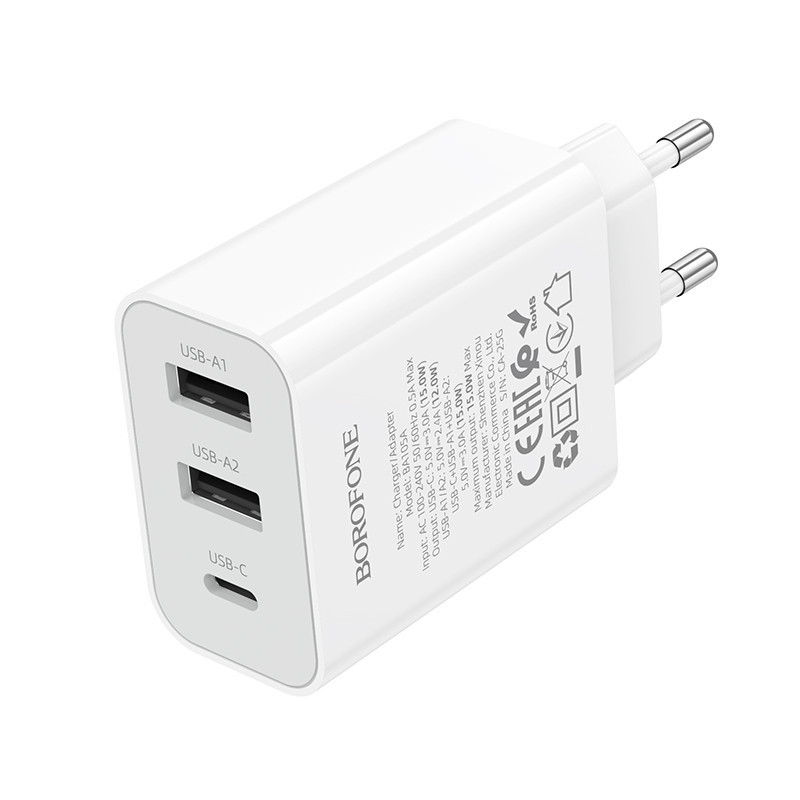 Сетевое зарядное устройство BOROFONE BA105A Stellar three-port charger White Одесса - изображение 3