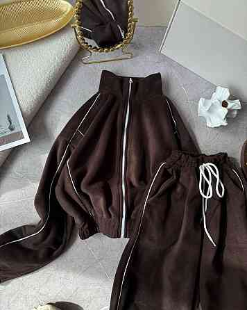 Теплий жіночий прогулянковий костюм із кантом двосторонній фліс. Шоколад Одеса